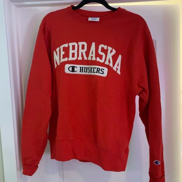 トップス Champion REVERSE WEAVE NEBRASKA HUSKERS Champion Men's Nebraska Cornhuskers Grey Reverse Weave Crew